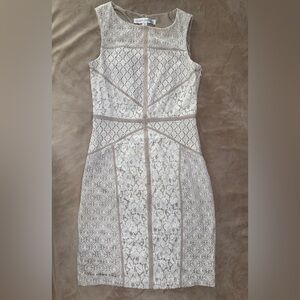 Maggy London Cream Sheath Midi Dress Scoop Neck Sleeveless